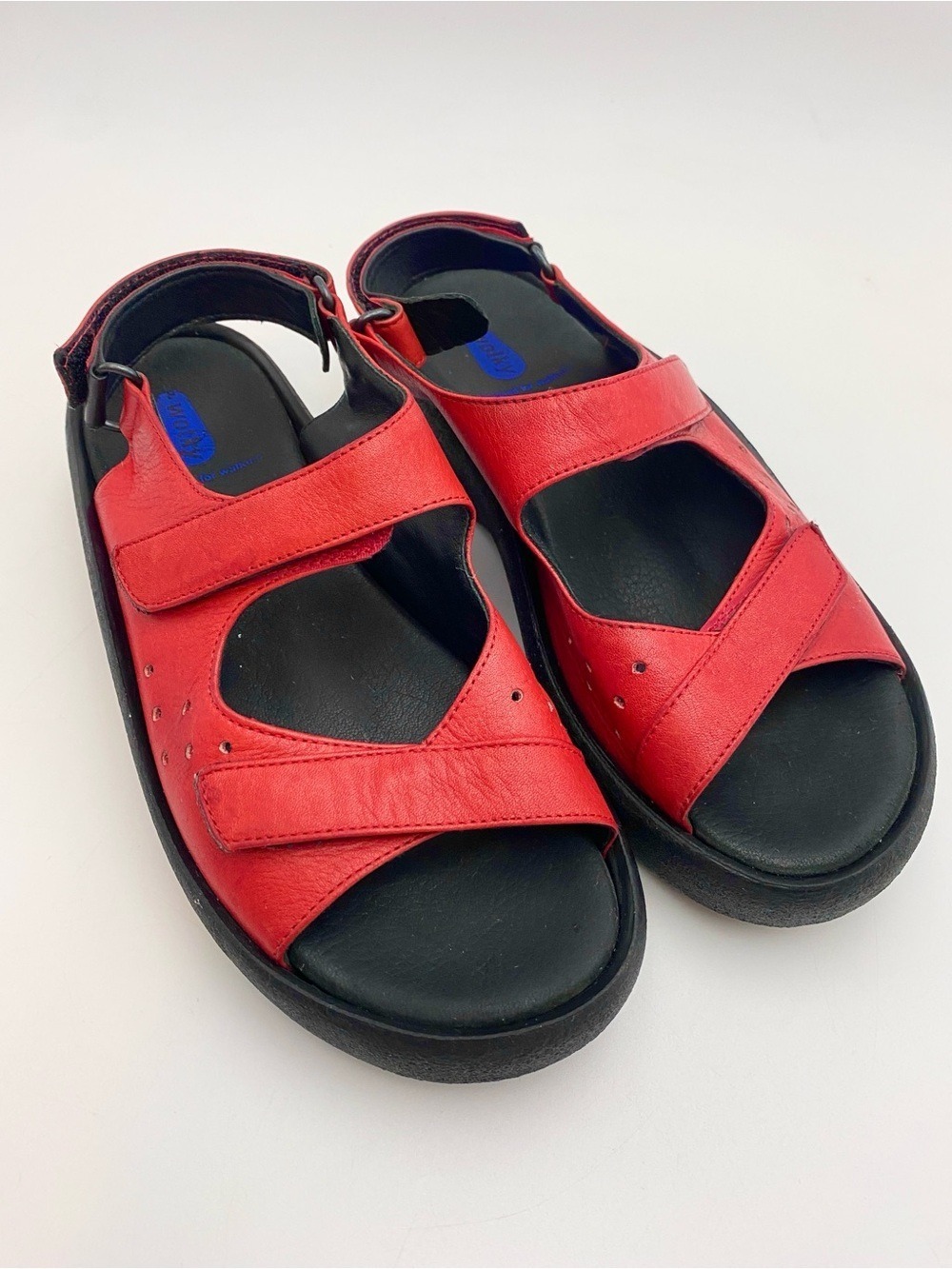 Wolky Womens Red Leather Sandals Platform Comfort Velcro Straps Sz 40 US9